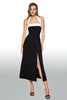 Laden Sie das Bild in den Galerie-Viewer, Schwarz und Weiß Etui Neckholder Tea Length Formelle Kleid mit Schlitz