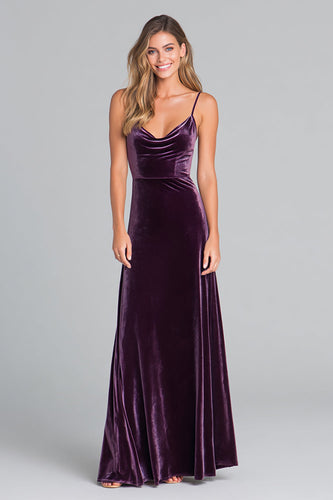 Pflaumen Spaghettiträger Samt Etui Langes Festliches Partykleid