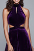 Laden Sie das Bild in den Galerie-Viewer, Pflaumen Neckholder Samt Cut-Out A-Linie Teelänge Festliches Partykleid