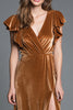 Laden Sie das Bild in den Galerie-Viewer, Braun V-Ausschnitt Etui Samt Langes Festliches Partykleid mit Schlitz