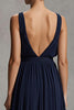 Laden Sie das Bild in den Galerie-Viewer, Marineblau Tiefer V-Ausschnitt Chiffon Etui Langes Formelle Kleid mit Schlitz