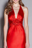 Laden Sie das Bild in den Galerie-Viewer, Rot Neckholder Satin Meerjungfrau Langes Formelle Kleid mit 3D Blume