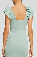 Laden Sie das Bild in den Galerie-Viewer, Mintgrün U-Boot Ausschnitt Meerjungfrau Langes Formelle Kleid mit 3D Blume