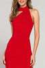 Laden Sie das Bild in den Galerie-Viewer, Elegant Rot Hoher Ausschnitt Satin Meerjungfrau Langes Formelle Kleid