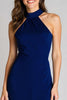 Laden Sie das Bild in den Galerie-Viewer, Marineblau Neckholder Satin Meerjungfrau Rückenfreie Langes Formelle Kleid mit Schlitz
