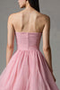 Laden Sie das Bild in den Galerie-Viewer, Pink Trägerlos A-Linie Tüll Rüschen Ankle Length Festliches Kleid