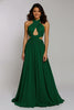 Laden Sie das Bild in den Galerie-Viewer, Dunkelgrün Neckholder Chiffon Cut-Out A-Linie Langes Festliches Partykleid
