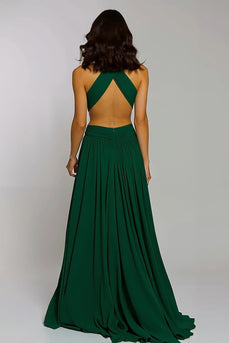 Dunkelgrün Neckholder Chiffon Cut-Out A-Linie Langes Festliches Partykleid
