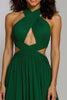 Laden Sie das Bild in den Galerie-Viewer, Dunkelgrün Neckholder Chiffon Cut-Out A-Linie Langes Festliches Partykleid