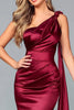 Laden Sie das Bild in den Galerie-Viewer, Burgunderrot Eine Schulter Satin Meerjungfrau Formelle Kleid mit Side Cape