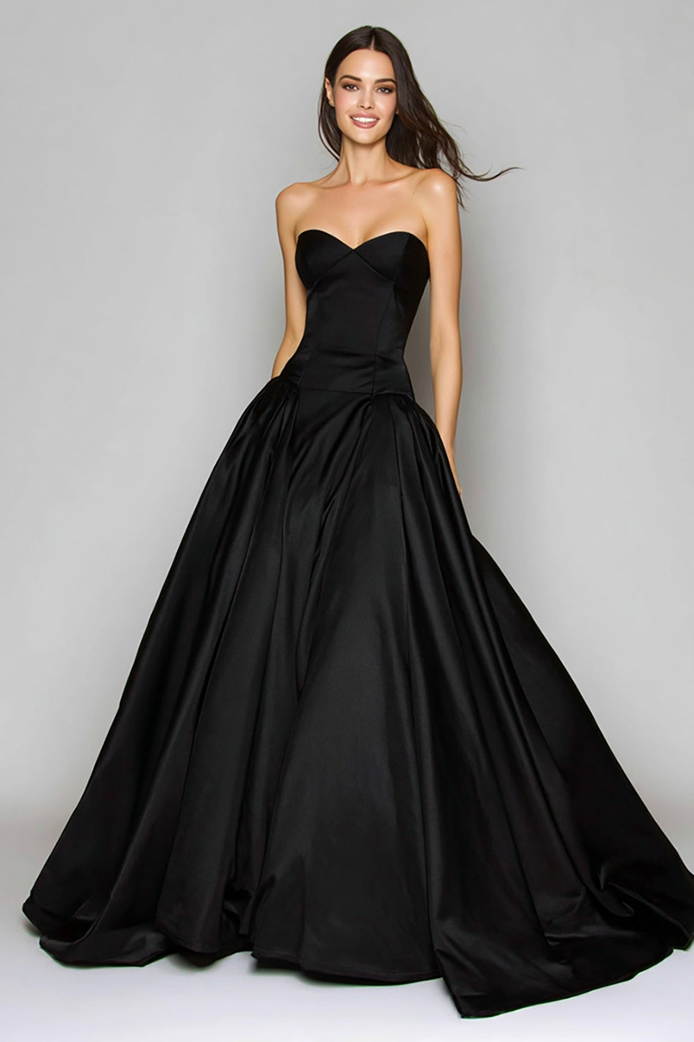 Schwarz Herz-Ausschnitt A-Linie Satin Langes Formelle Kleid
