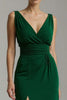 Laden Sie das Bild in den Galerie-Viewer, Dunkelgrün V-Ausschnitt Chiffon Etui Langes Festliches Partykleid mit Schlitz