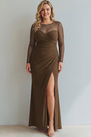 Laden Sie das Bild in den Galerie-Viewer, Cabernet Gerafft Meerjungfrau Illusionsausschnitt Langes Abendkleid mit Schlitz