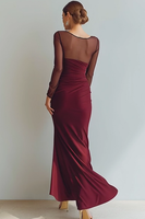 Laden Sie das Bild in den Galerie-Viewer, Cabernet Gerafft Meerjungfrau Illusionsausschnitt Langes Abendkleid mit Schlitz