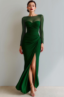 Laden Sie das Bild in den Galerie-Viewer, Cabernet Gerafft Meerjungfrau Illusionsausschnitt Langes Abendkleid mit Schlitz