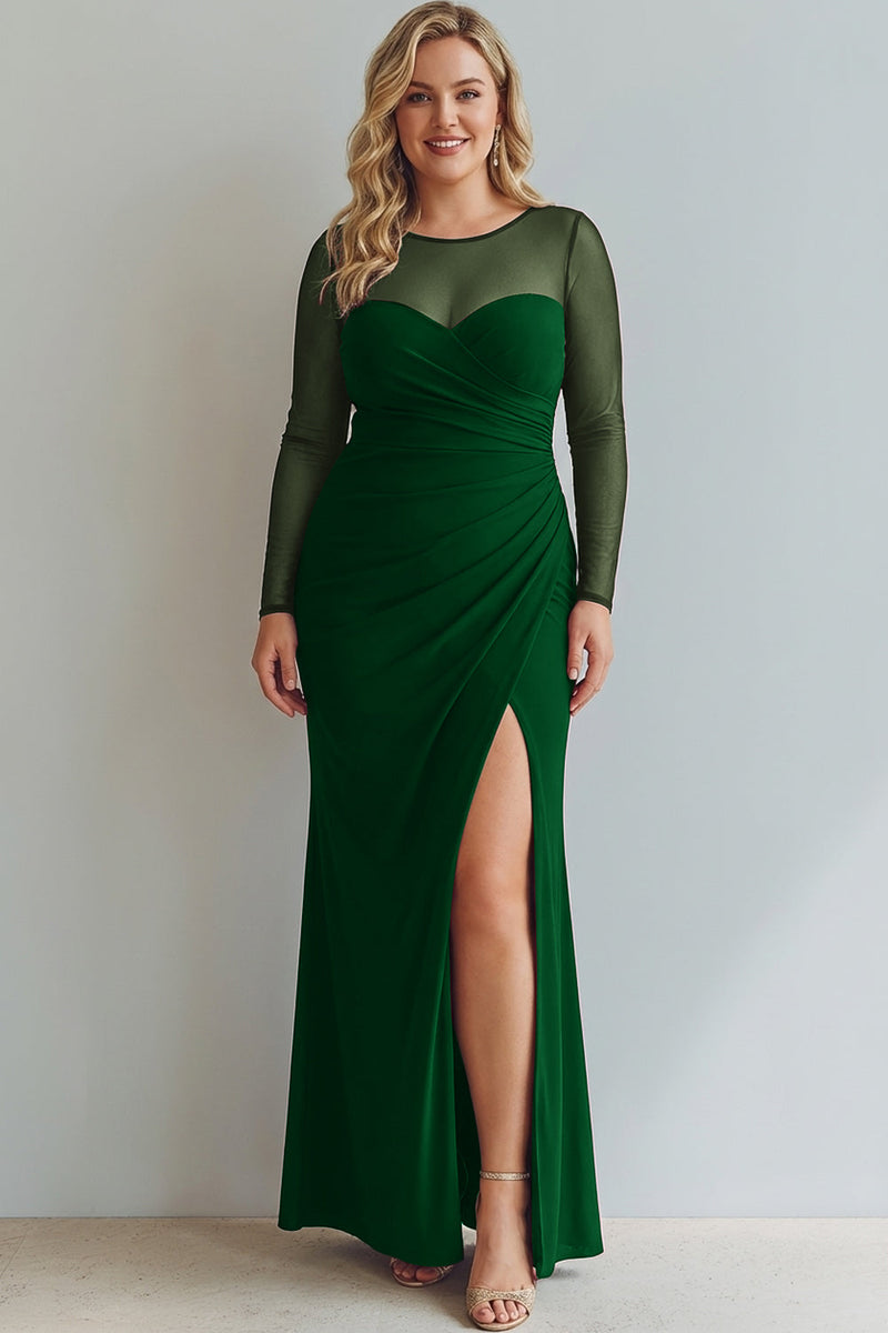 Laden Sie das Bild in den Galerie-Viewer, Cabernet Gerafft Meerjungfrau Illusionsausschnitt Langes Abendkleid mit Schlitz