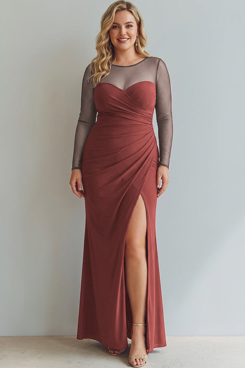 Laden Sie das Bild in den Galerie-Viewer, Cabernet Gerafft Meerjungfrau Illusionsausschnitt Langes Abendkleid mit Schlitz