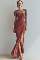 Laden Sie das Bild in den Galerie-Viewer, Cabernet Gerafft Meerjungfrau Illusionsausschnitt Langes Abendkleid mit Schlitz