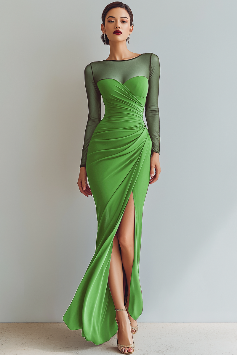 Laden Sie das Bild in den Galerie-Viewer, Cabernet Gerafft Meerjungfrau Illusionsausschnitt Langes Abendkleid mit Schlitz