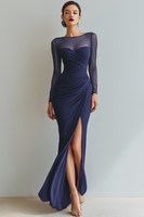 Laden Sie das Bild in den Galerie-Viewer, Cabernet Gerafft Meerjungfrau Illusionsausschnitt Langes Abendkleid mit Schlitz