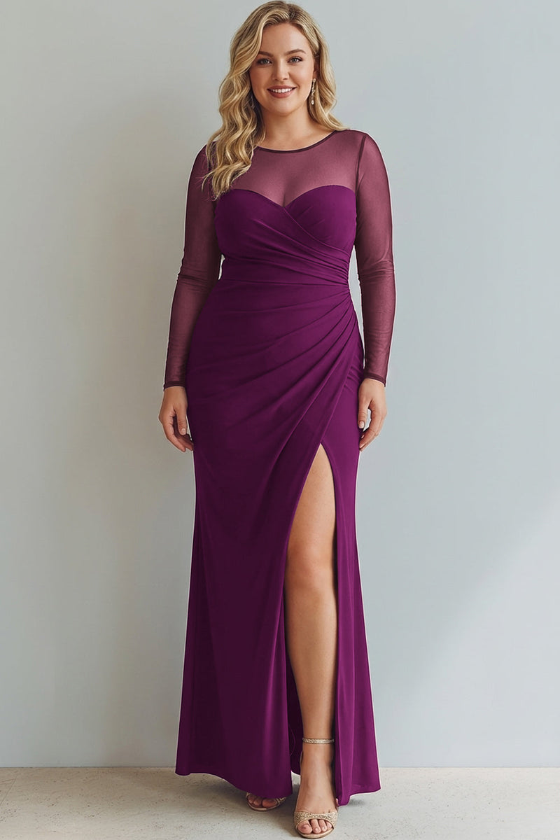 Laden Sie das Bild in den Galerie-Viewer, Cabernet Gerafft Meerjungfrau Illusionsausschnitt Langes Abendkleid mit Schlitz