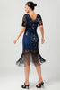 Laden Sie das Bild in den Galerie-Viewer, Glitzerndes Dunkelgrünes Bodycon Fransen 1920er Kleid mit Kurze Ärmeln