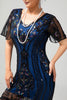 Laden Sie das Bild in den Galerie-Viewer, Glitzerndes Apricotfarbenes Pailletten 1920er Kleid Mit Kurzen Ärmeln und Fransen