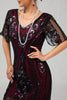 Laden Sie das Bild in den Galerie-Viewer, Glitzerndes Apricotfarbenes Pailletten 1920er Kleid Mit Kurzen Ärmeln und Fransen