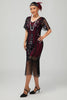Laden Sie das Bild in den Galerie-Viewer, Glitzerndes Schwarzes Goldenes Bodycon Pailletten Kurzes 1920er Kleid Mit Ärmeln