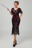 Laden Sie das Bild in den Galerie-Viewer, Glitzerndes Schwarzes Goldenes Bodycon Pailletten Kurzes 1920er Kleid Mit Ärmeln