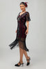 Laden Sie das Bild in den Galerie-Viewer, Glitzerndes Schwarzes Goldenes Bodycon Pailletten Kurzes 1920er Kleid Mit Ärmeln