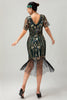 Laden Sie das Bild in den Galerie-Viewer, Glitzerndes Dunkelgrünes Bodycon Fransen 1920er Kleid mit Kurze Ärmeln