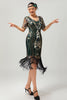 Laden Sie das Bild in den Galerie-Viewer, Glitzerndes Apricotfarbenes Pailletten 1920er Kleid Mit Kurzen Ärmeln und Fransen
