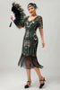 Laden Sie das Bild in den Galerie-Viewer, Glitzerndes Dunkelgrünes Bodycon Fransen 1920er Kleid mit Kurze Ärmeln
