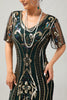 Laden Sie das Bild in den Galerie-Viewer, Glitzerndes Dunkelgrünes Bodycon Fransen 1920er Kleid mit Kurze Ärmeln