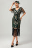 Laden Sie das Bild in den Galerie-Viewer, Glitzerndes Apricotfarbenes Pailletten 1920er Kleid Mit Kurzen Ärmeln und Fransen