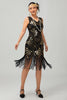 Laden Sie das Bild in den Galerie-Viewer, Glitzerndes Grün Goldenes Bodycon Fransen 1920er Kleid mit Pailletten
