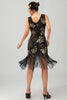 Laden Sie das Bild in den Galerie-Viewer, Glitzerndes Grün Goldenes Bodycon Fransen 1920er Kleid mit Pailletten