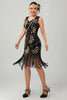 Laden Sie das Bild in den Galerie-Viewer, Glitzerndes Grün Goldenes Bodycon Fransen 1920er Kleid mit Pailletten