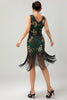 Laden Sie das Bild in den Galerie-Viewer, Glitzerndes Grün Goldenes Bodycon Fransen 1920er Kleid mit Pailletten