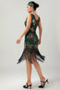 Laden Sie das Bild in den Galerie-Viewer, Glitzerndes Grün Goldenes Bodycon Fransen 1920er Kleid mit Pailletten