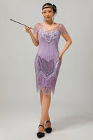 Laden Sie das Bild in den Galerie-Viewer, Glitzerndes Lilac Bodycon Pailletten Flapper Kleid Mit Perlenverzierung
