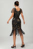Laden Sie das Bild in den Galerie-Viewer, Glitzerndes Schwarzes Goldenes Pailletten Flapperkleid mit Rundhalsausschnitt und Fransen