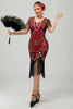 Laden Sie das Bild in den Galerie-Viewer, Glitzerndes Schwarzes Goldenes Pailletten Flapperkleid mit Rundhalsausschnitt und Fransen
