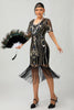 Laden Sie das Bild in den Galerie-Viewer, Glitzerndes Dunkelgrünes Bodycon Fransen 1920er Kleid mit Kurze Ärmeln