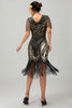 Laden Sie das Bild in den Galerie-Viewer, Glitzerndes Schwarzes Rotes Bodycon Fransen Flapper Kleid Mit Ärmeln
