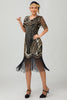 Laden Sie das Bild in den Galerie-Viewer, Glitzerndes Schwarz Silbernes Bodycon Fransen Flapper Kleid mit Ärmeln