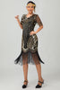 Laden Sie das Bild in den Galerie-Viewer, Glitzerndes Schwarzes Rotes Bodycon Fransen Flapper Kleid Mit Ärmeln