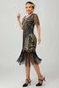 Laden Sie das Bild in den Galerie-Viewer, Glitzerndes Schwarz Silbernes Bodycon Fransen Flapper Kleid mit Ärmeln