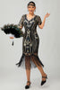 Laden Sie das Bild in den Galerie-Viewer, Glitzerndes Schwarzes Rotes Bodycon Fransen Flapper Kleid Mit Ärmeln